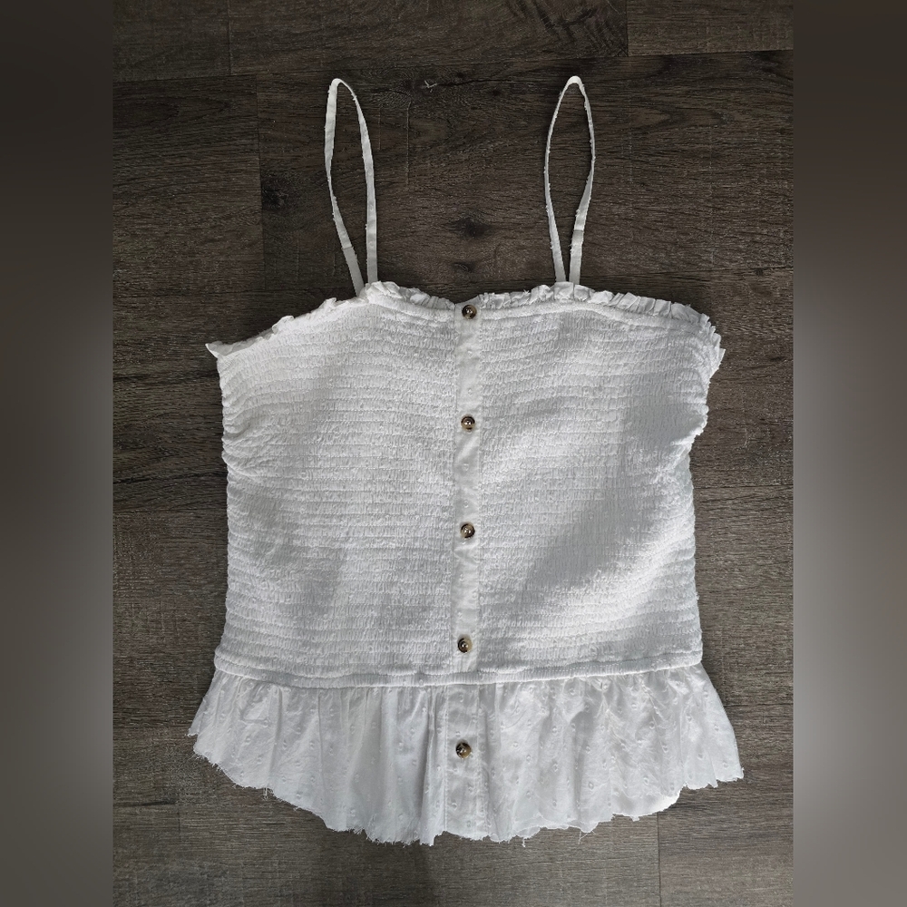 White Button-Down Ruffle Top